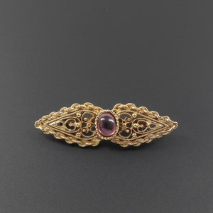 Faux Amethyst Brooch, Gold Brooch, Filigree Brooch, Victorian Revival Brooch, Purple Brooch