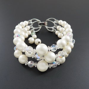 Vintage STAR Faux Pearl Bracelet: Crystal Bead Bridal Jewelry