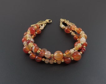 Monet Carnelian Bracelet, Carnelian Bead Bracelet, Orange Bracelet, Multi Strand Bracelet, Boho Bracelet