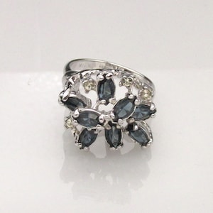 Blue Rhinestone Ring, Faux Sapphire Ring, Cluster Ring, Cocktail Ring, Rhinestone Cocktail Ring, Blue Ring, Size 7 Ring