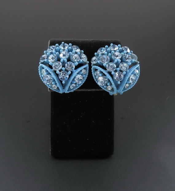 Blue Rhinestone Earrings, Blue Enamel Earrings, F… - image 2