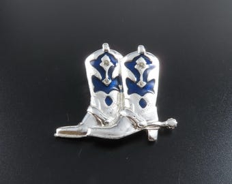Broche Ancienne Années 80 Thème Rodéo Cowboy Et Cheval – Couleur Vieil Argent – Bijou Vintage