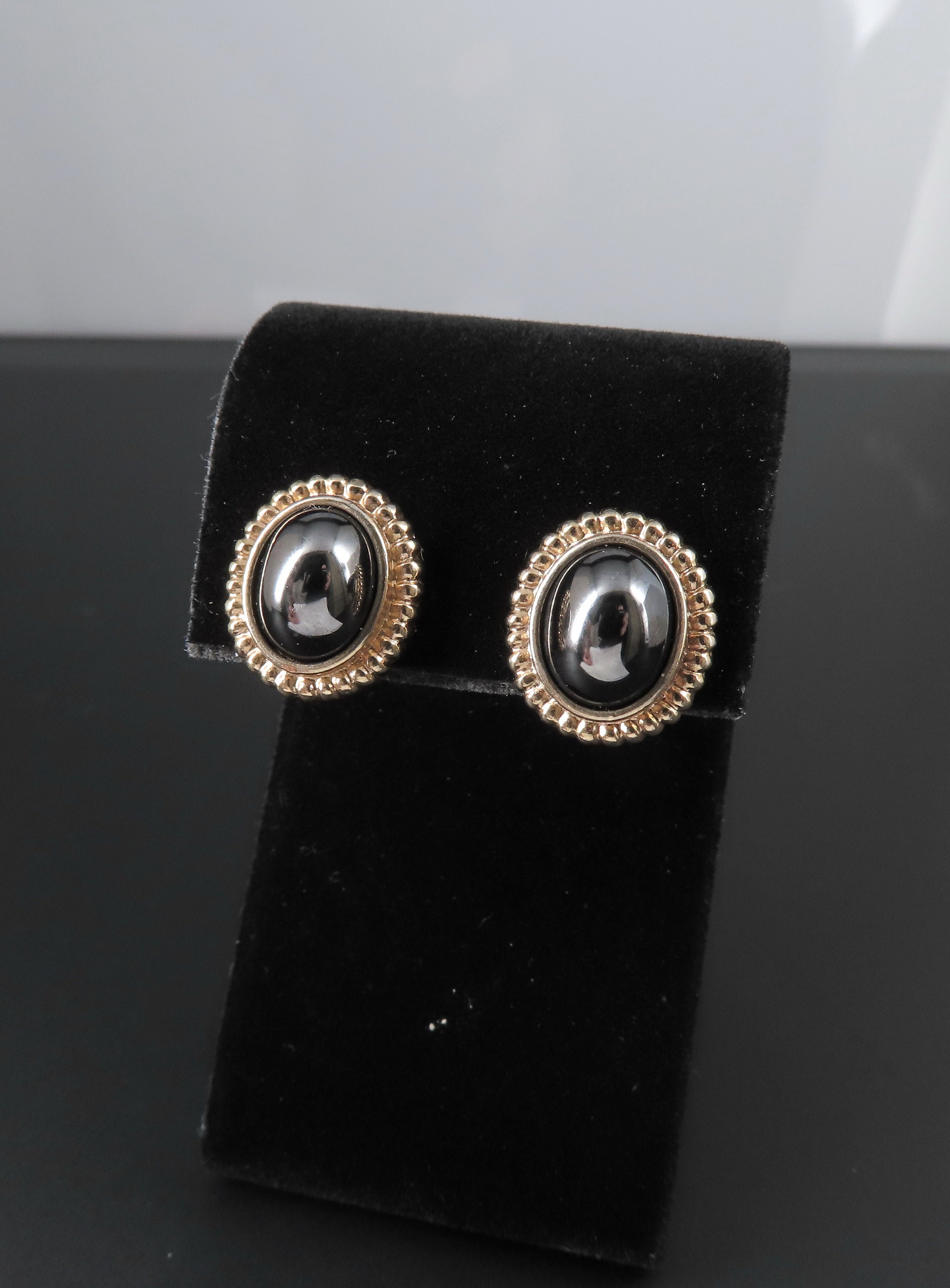 Vintage Louis Feraud Hematite Pierced Earrings Original Box