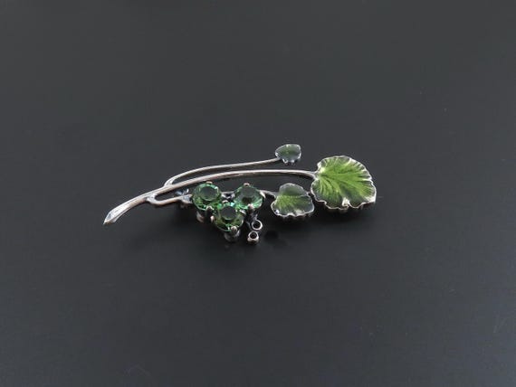 Green Rhinestone Leaf Brooch - image 2