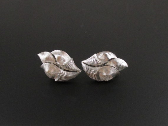 Silver Trifari Earrings, Trifari Abstract Earring… - image 1