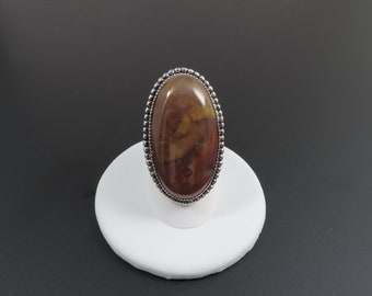 Sterling Silver Agate Ring, Size 7 Ring, Large Ring, Statement Ring, Brown Stone Ring, Southwest Style Ring, Oval Ring