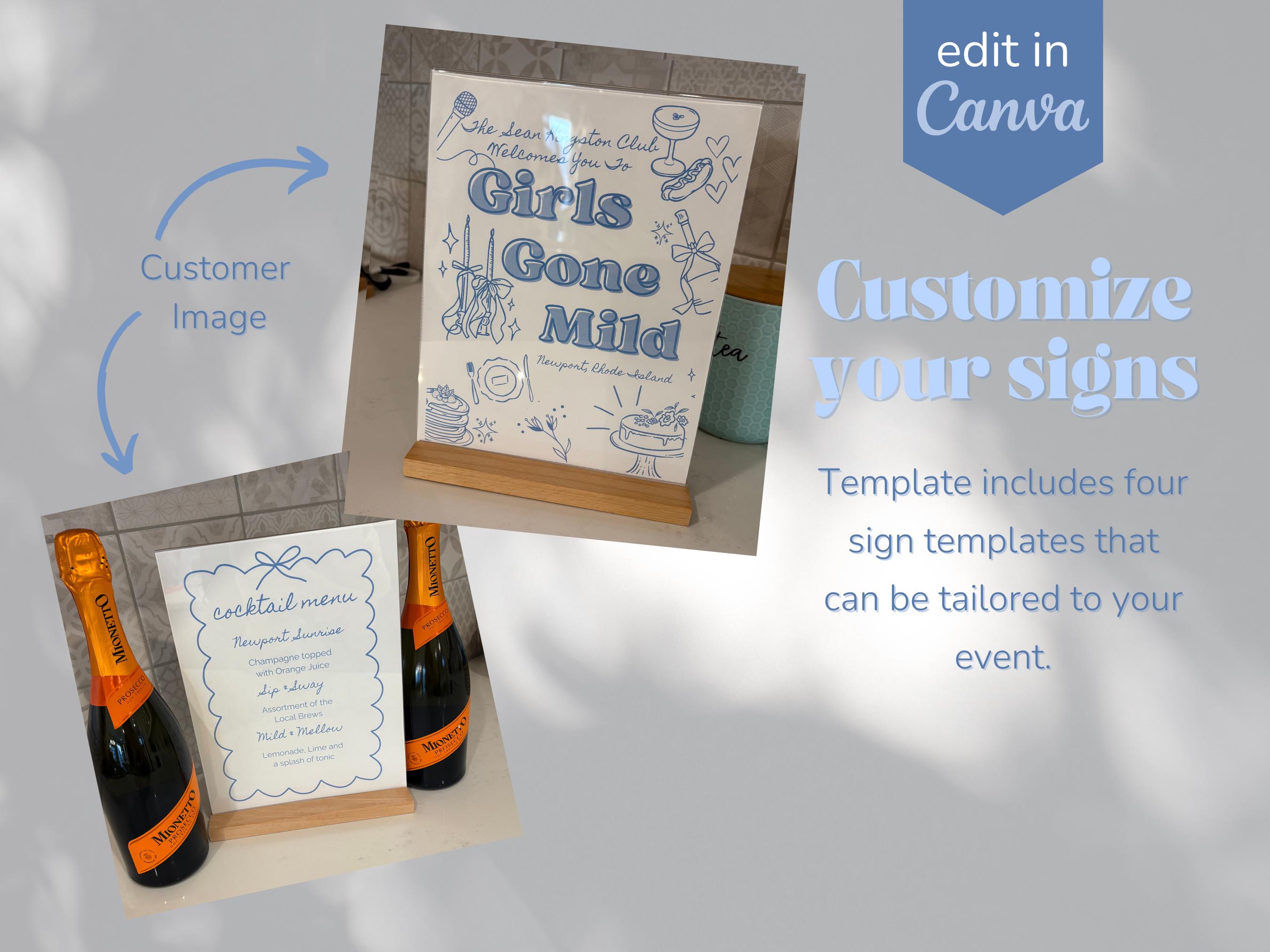 Customizable Girls Weekend Sign Set: Welcome, Menu, Cocktails (digital ...