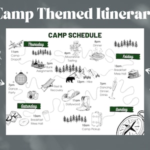 Custom Camp-Themed Bachelorette Adventure Map Itinerary | Personalized Merit Badges & Brochure for Bachelorette, Parties, Events