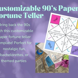 Customizable 90s Fortune Teller Template: Retro Party Game (Digital Download)