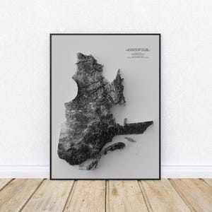 Elevation map of Quebec – Black & White Topographic Map Print | Canada Wall Decor | Canadian Provinces Poster Art