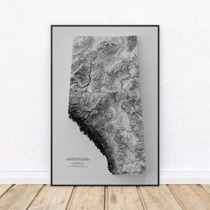 Elevation map of Alberta – Black & White Topographic Map Print | Canada Wall Decor | Prairie Provinces Poster Art