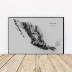 Elevation map of Mexico – Black & White Topographic Map Print | Mexico Terrain Wall Decor | Mexico Country Poster Art