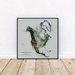 Elevation map of North America – Natural Earth II Color Topographic Map Print | North America Terrain Wall Decor | Continent Poster Art