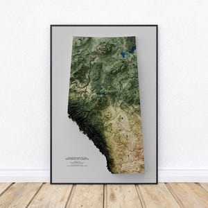 Elevation map of Alberta – Natural Earth Color Topographic Map Print | Canada Wall Decor | Prairie Provinces Poster Art