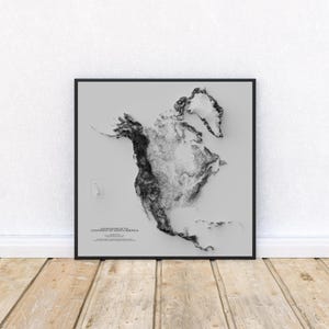 Höhenkarte von Nordamerika – Schwarz-Weiße topografische Karte | Nordamerika Terrain Wanddekoration | Kontinent Poster Art