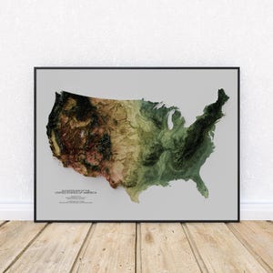 Elevation map of the United States – Natural Earth II Color Topographic Map Print | USA Terrain Wall Decor | Modern American Poster Art