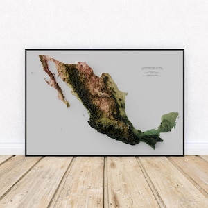 Elevation map of Mexico – Natural Earth II Color Topographic Map Print | Mexico Terrain Wall Decor | Mexico Country Poster Art