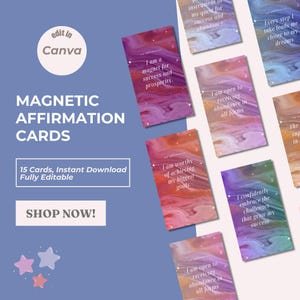Plantilla de Canva de tarjetas de afirmación editables, derechos de reventa PLR, imprimibles de mentalidad para entrenadores, citas positivas y herramientas de manifestación