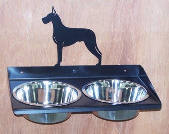 Great Dane Raised Dog Bowls Wall Mounted Feeding Station All Powder Coated Steel Made in USA