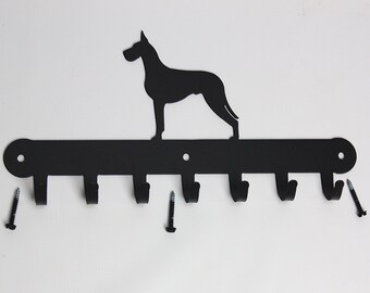 Great Dane Metal Art Key Chain Holder Leash Rack 14 Inch Powdercoated Black Steel
