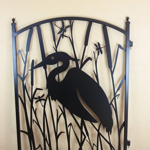 Garden Gate Metal Art Heron in Cattails 4x5 Powdercoated Steel