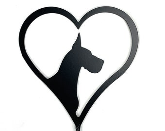 Great Dane Gift Pawprints On Heart Ornament Metal Art Yard Stake Dog Memorial