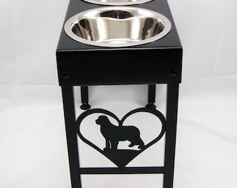 Newfoundland Elevated Metal Art Dog Feeder Raised Bowl Holder Single, Double or Triple Dish