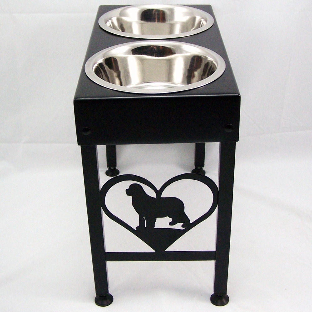 Elevated Large Breed Double Bowl Dog Feeder Powdercoated Steel Paw Prints  on Heart 