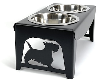 Scottish Terrier Scotty Dog Elevated Bowls Metal Raised  Feeder Stand For Small Dogs