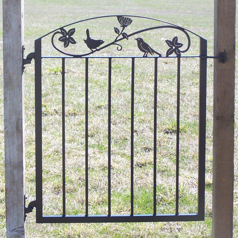 Metal Art Iron Garden Gate with Birds and Flowers image 1