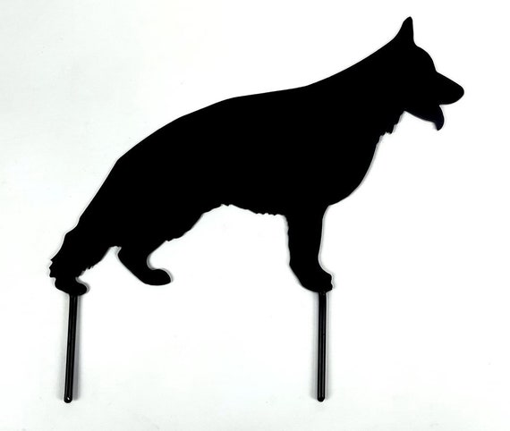 German Shepherd Dog Silhouette Metal Art Yard Stake Black Powder Coated