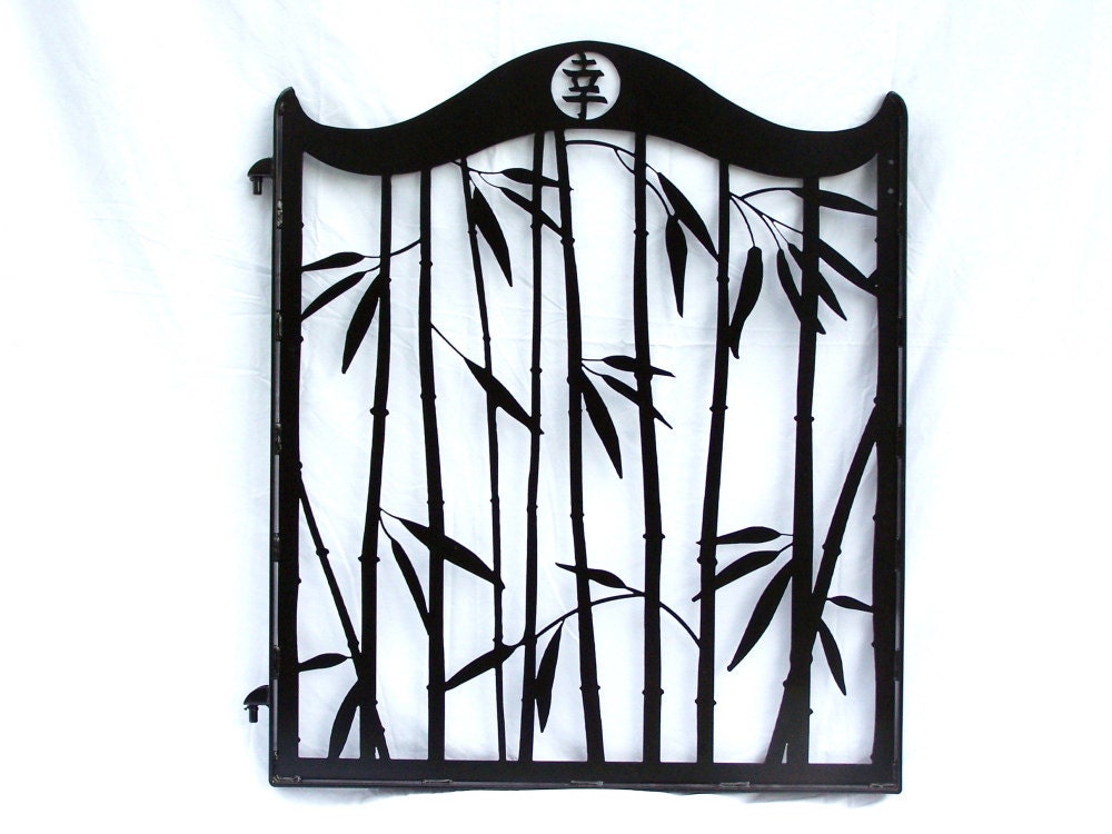 Steel Bamboo Garden Gate Japanese Kanji Metal Art - Japanese Garden Entry Gates