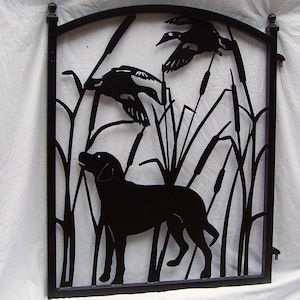 Garden Gate Labrador Dog Ducks Wildlife Metal Art Yard Fence