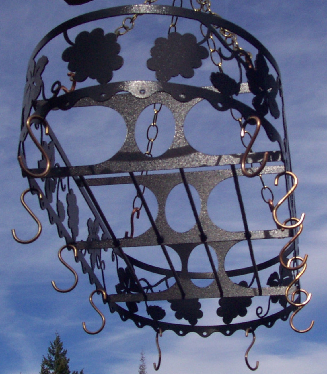 Iron Pot Rack French Vineyard California Grape Leaf Design Copper Hooks ...