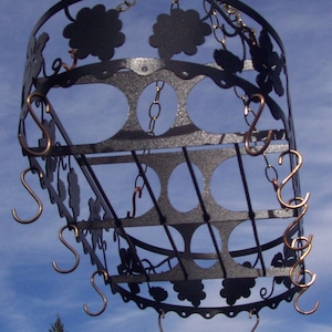 Iron Pot Rack French Vineyard California Grape Leaf Design Copper Hooks ...