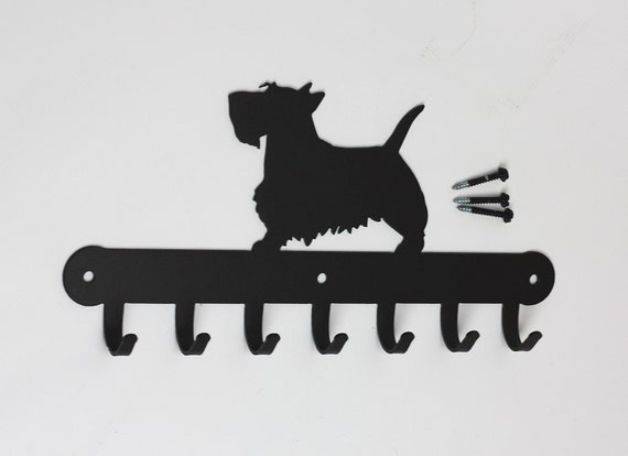 Scotty Dog Leash Rack Key Chain Holder Scottish Terrier Gift 14 Inch Wide 7 Hooks Powder Coated Black Steel Scottie Metal Art Silhouette
