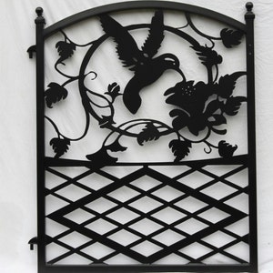 Ornamental Wrought Iron Garden Fence Entrance Gate Hummingbird Flowers Custom Design