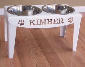 Custom Personalized Elevated Dog Feeder Stand Large Raised Bowls