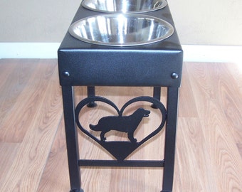 Golden Retriever raised dog bowls powder coated steel elevated metal art feeder stand