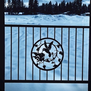 Steel Deck Railing Insert,Room Divider Fence Panel with Metal Art Hummingbird