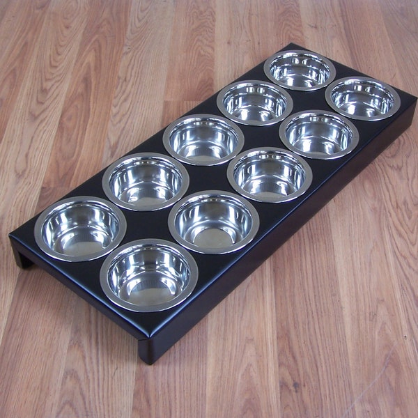 10 Bowl Puppy Litter Feeder Powdercoated Steel Feeding Station 1 Pint Size Stainless Dishes