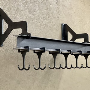 Wall Mount Industrial Steel I Beam Pot Rack Heavy Duty Double Sliding Pan Hooks Kitchen Utensil Storage