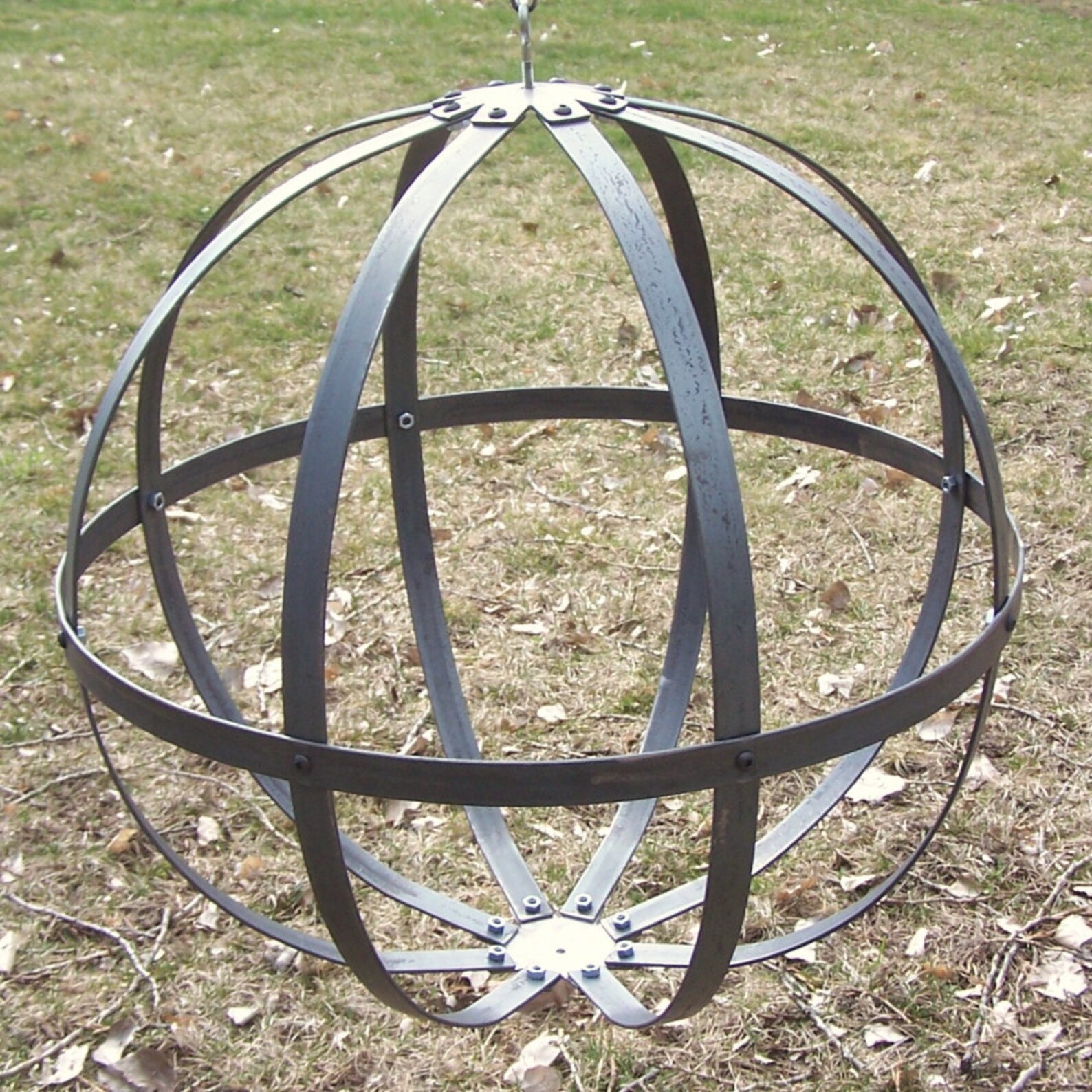 Steel Orb Garden Art Hanging Metal Sphere Sculpture Etsy