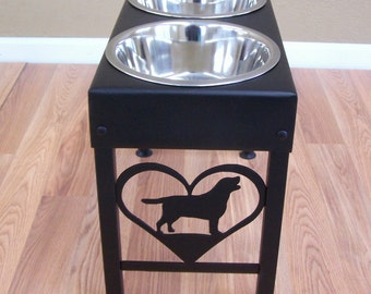 Labrador dog feeder stand elevated bowls lab metal art silhouette