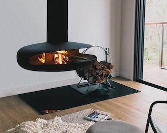 Oval Sky Suspended Wood Fireplace | Luxury Hanging Stove | Modern Architecture Designer Model