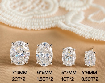Oval Moissanite Earrings: 18k Gold Plated Sterling Silver, Four-Claw Setting