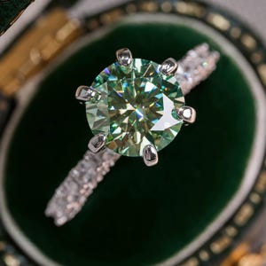 3ct round cut green moissanite ring | S925 silver engagement ring | promise ring | anniversary ring for women