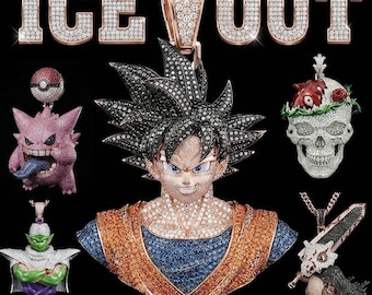 Iced Out  Hip Hop Anime Necklace, Personalized Portrait Charm, Rapper Jewelry Gift Gengar Berserk Dragon Ball，Custom Character Pendant