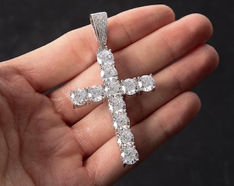 11CT Moissanite Cross Pendant S925 Silver, Brilliant Sparkle Religious Jewelry, Gift for Her or Him,Pendant Necklace  for man and women