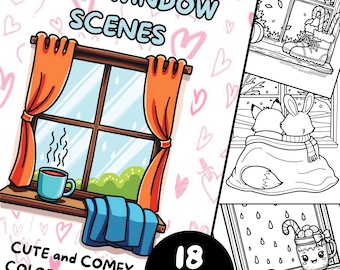 Cute Window Scenes Coloring Pages for Adults | Relaxing Art (PDF)